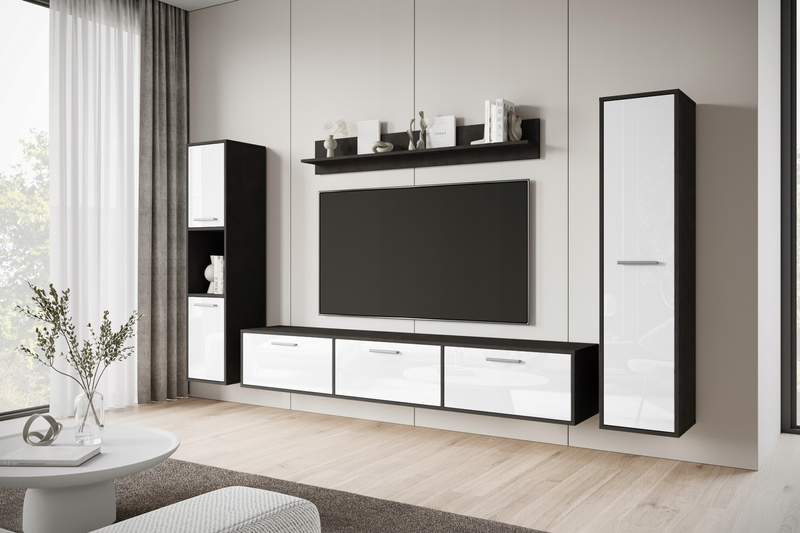 Meblościanka Zestaw mebli BOGOTA XL salon Dąb Wotan / Biały Połysk