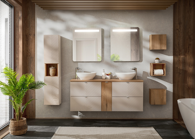 Zestaw mebli, blat, umywalka, Meble łazienkowe VIVA Kaszmir/Dąb Coast Evoke