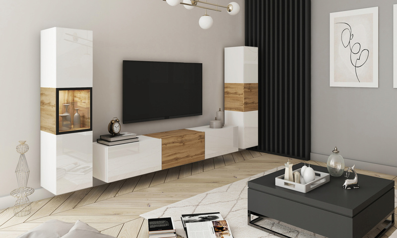 Meblościanka BERLIN III Zestaw Mebli, Salon Dąb Wotan / Czarny