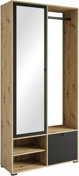Garderoba DINO, lustro, wieszak DĄB ARTISAN / CZARNY GRAFIT