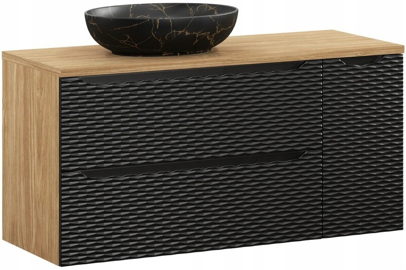 Zestaw meblowy 120cm, blat, umywalka, Meble łazienkowe OCEAN Czarny / Dąb