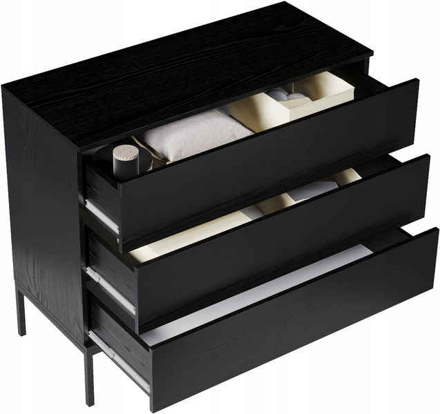 Komoda INDUST 100cm, 3 szuflady, metalowe nogi CZARNY