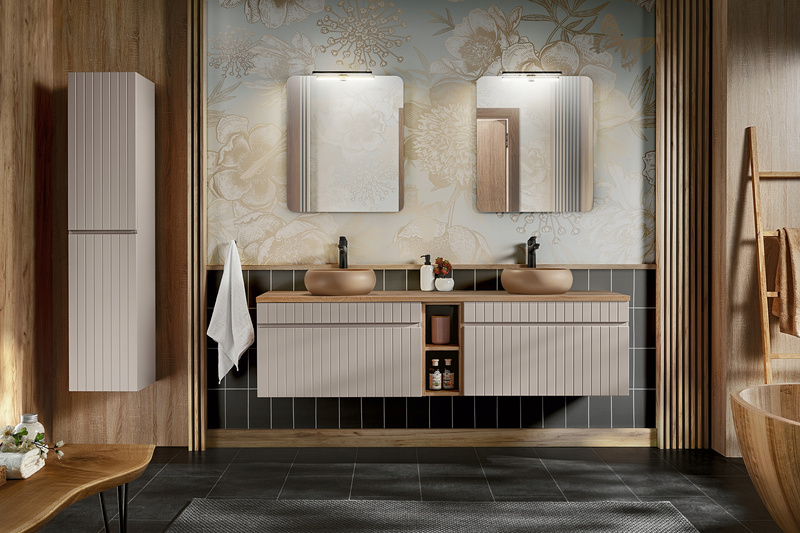 Meble łazienkowe ICONIC CASHMERE 160, 2xUmywalka, Lustro, LED, 3 kolory