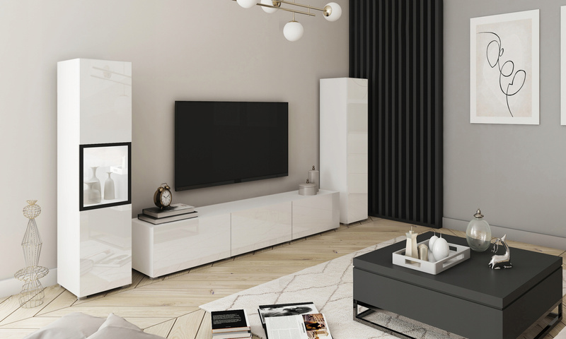 Meblościanka BERLIN III Zestaw Mebli, Salon Biały / Biały Połysk