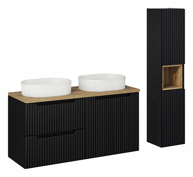 Meble łazienkowe NOVA BLACK 120, 2x umywalka nablatowa, Czarny, 3 KOLORY