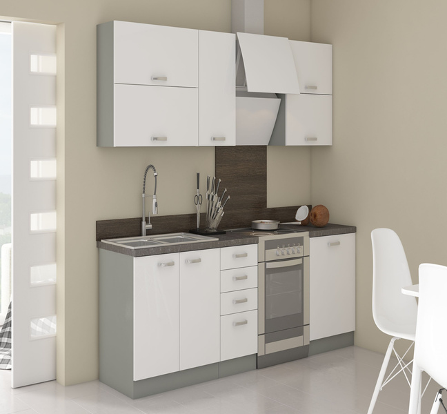 Szafka kuchenna wysoka, słupek pod zabudowę piekarnika 60 DPS-210 3S 1F BB BIAŁY POŁYSK, SZARY PLATYNOWY, Meble Kuchenne BIANCA