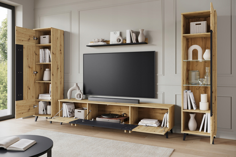 Meblościanka HELSINKI II Zestaw mebli, salon, Dąb Artisan / Czarny Grafit