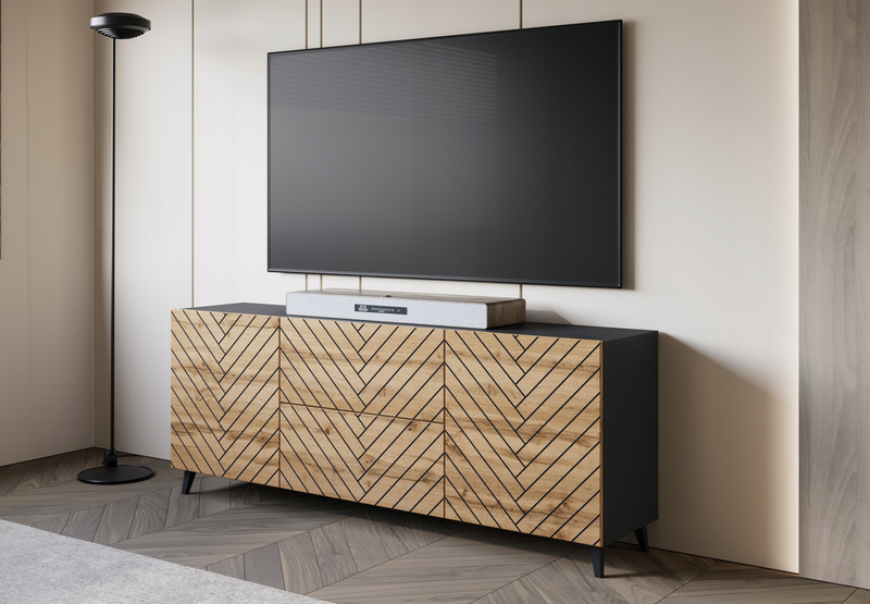 Szafka RTV PHUKET 181 Dąb Artisan / Białe Drobne Ryfle