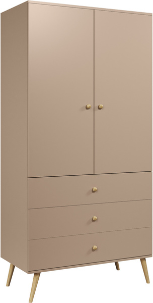 Szafa BOHO uchylna, drewniane nogi MACCHIATO trzy szuflady + drążek