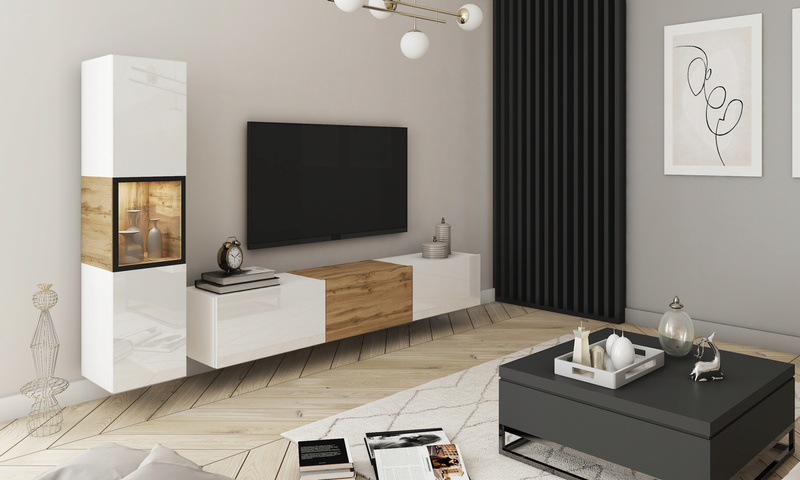 Meblościanka BERLIN Zestaw Mebli, Salon Dąb Wotan / Czarny