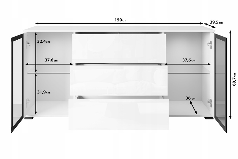 Komoda CARO 150cm Czarny