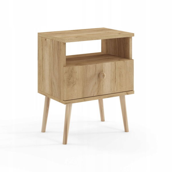 Stolik nocny BOHO z szufladą, drewniane nogi KASZMIR