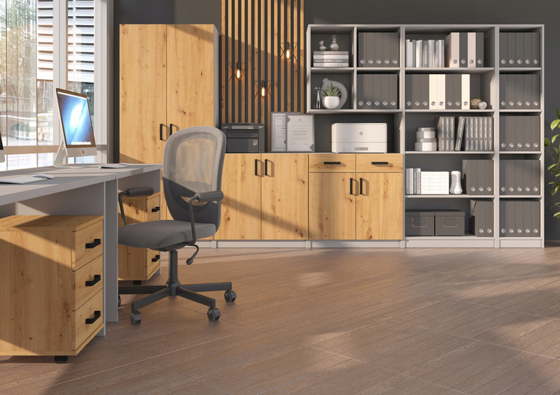 Nadstawka szafy biurowej MALTA 112 2F Jasny Szary / Dąb Artisan