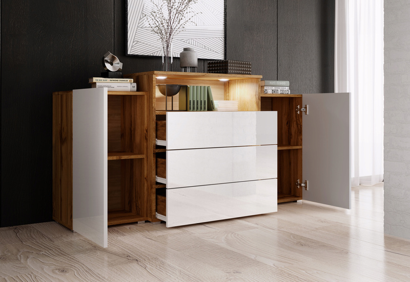 Komoda URBAN 150 Dąb Wotan / Biały Połysk