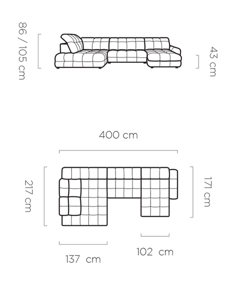 Narożnik z funkcją spania TOLLO XL 400 cm, Elektryczna regulacja siedziska, Zagłówki