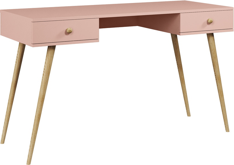 Biurko BOHO z szufladami, drewniane nogi RÓŻ