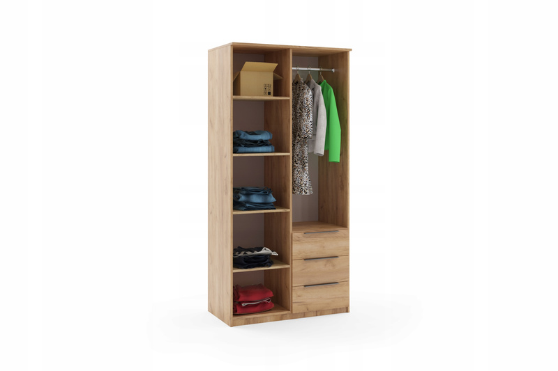 Szafa loftowa SORENTO 100cm lustro, lamele DĄB CRAFT ZŁOTY / CZARNY