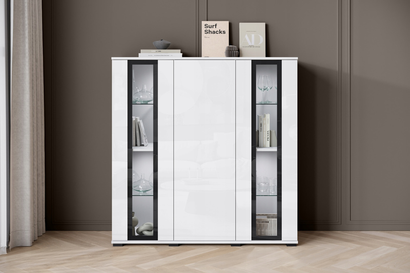Komoda wysoka CARO 120cm Biały / Biały Połysk