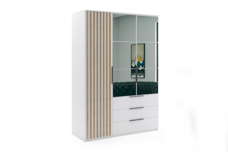 Szafa loftowa SORENTO 100cm lustro, lamele BIAŁY / DĄB CRAFT ZŁOTY