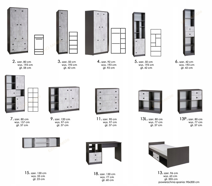 Meble Młodzieżowe TOMMY, Zestaw mebli nr 1