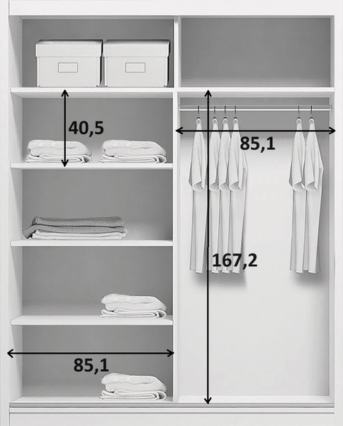 Szafa przesuwna A17 175 / 215 / 62 lustra, różne kolory i rozmiary