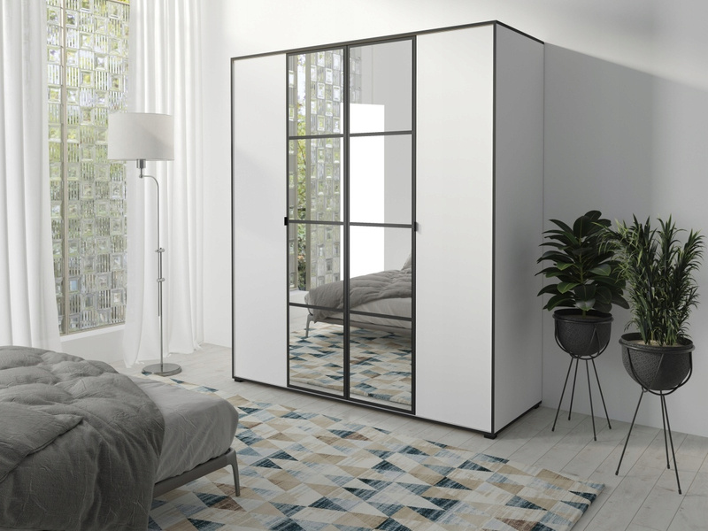 Szafa OSLO I 150 cm, Szafa z Lustrem, Szafa Biały / Czarny