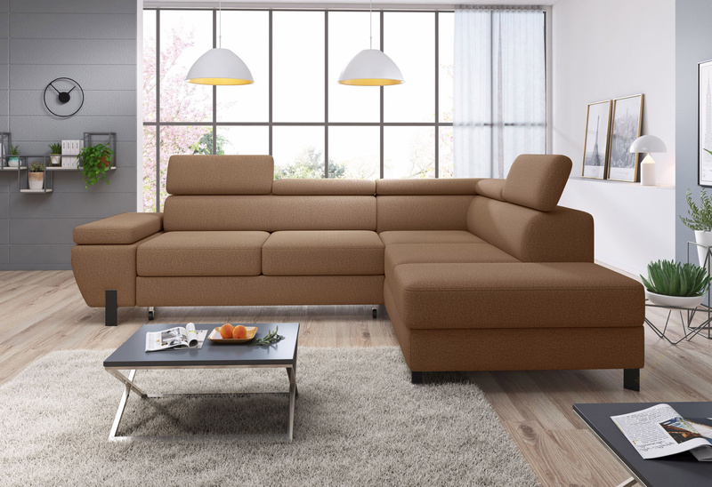 Narożnik z funkcją spania MOLINA L 263cm, Zagłówki, Pojemnik, Sprężyny