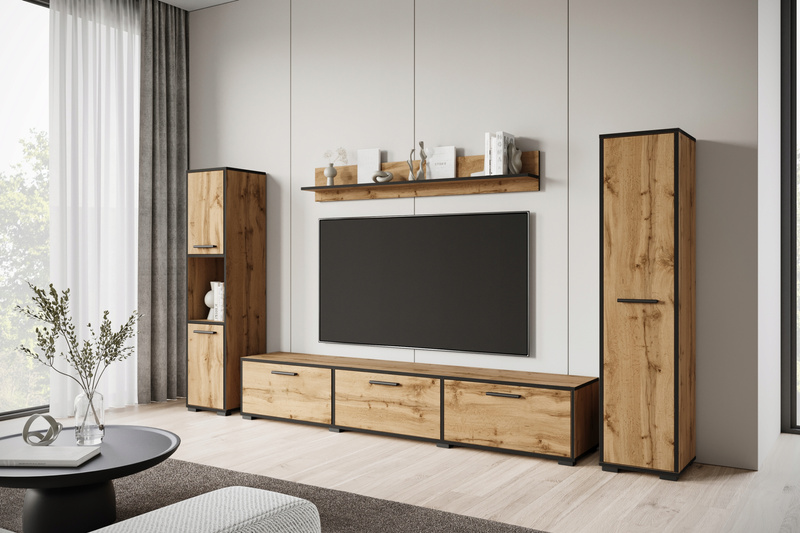 Meblościanka Zestaw mebli BOGOTA XL salon Dąb Wotan / Krawędź Czarny Grafit