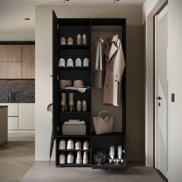 Garderoba DINO, lustro, wieszak CZARNY GRAFIT