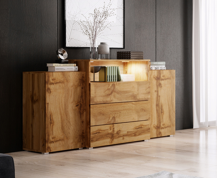 Komoda URBAN 150 Dąb Wotan / Biały Połysk