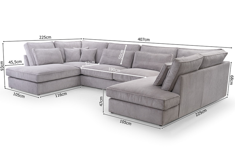 Duży Narożnik Do Salonu COBRA U 407 cm, Rogówka, W kształcie U