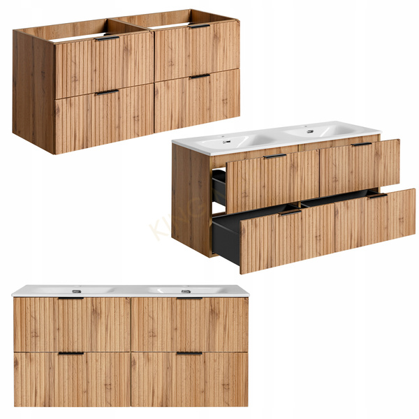 Meble łazienkowe ADEL OAK 120, Zestaw mebli z umywalkami, Lustro LED 120