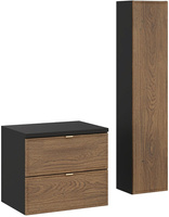 Zestaw mebli 60cm, blat, słupek, Meble łazienkowe TALIA Dąb Casella/Czarny