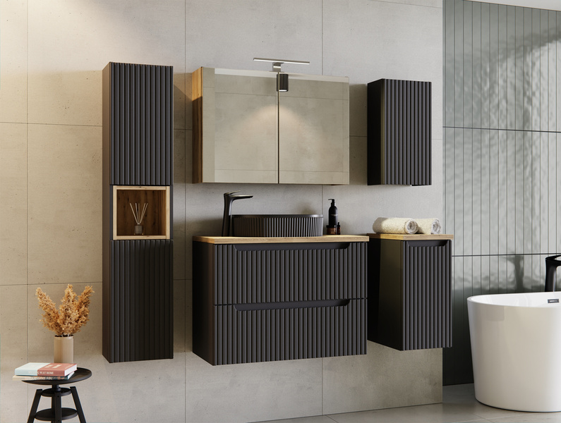 Meble łazienkowe NOVA BLACK 120, 2x umywalka nablatowa, Czarny, 3 KOLORY