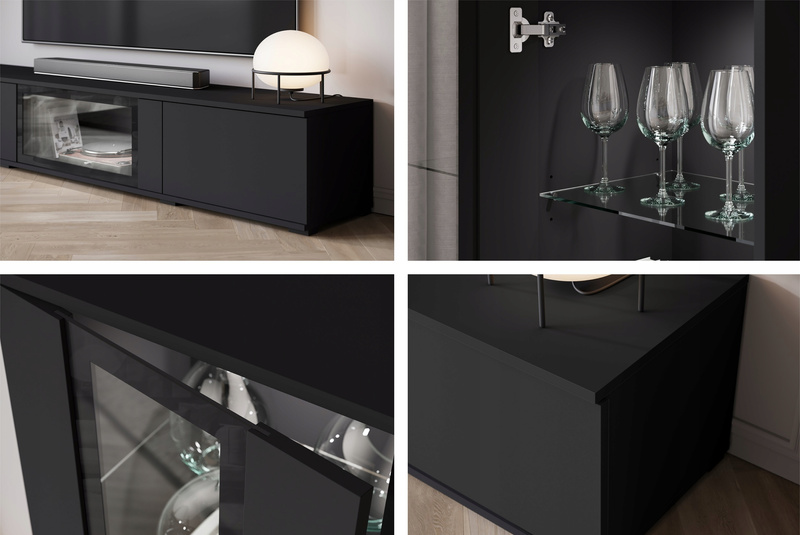 Meblościanka CARO Zestaw mebli, salon Czarny