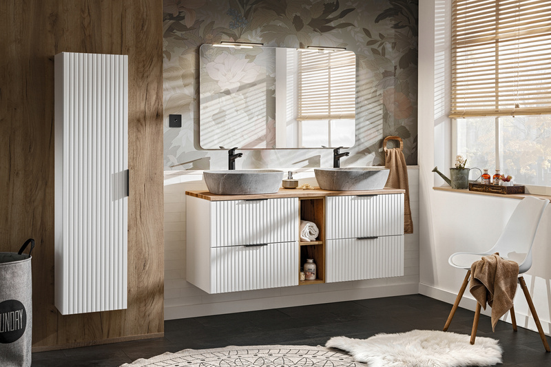 Meble łazienkowe ADEL OAK 120, Zestaw mebli z umywalkami, Lustro LED 120