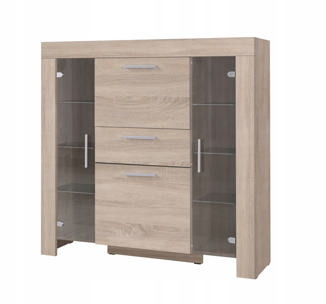 Witryna CEZAR 7, Witryna 130cm, Meble do Salonu CEZAR, LED, Dąb Sonoma