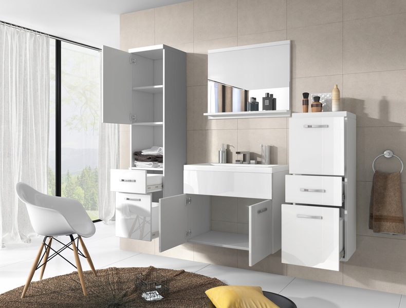 Meble łazienkowe ALBA BIAŁY / SZARY POŁYSK, umywalka, lustro