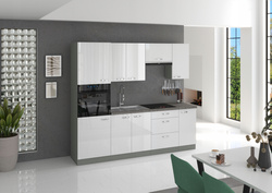 Meble kuchenne BIANCA BIAŁY POŁYSK/SZARY PLATYNOWY zestaw kuchnia 240cm