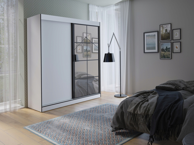 Szafa przesuwna OSLO II 120cm, Szafa z Lustrem Biały / Czarny