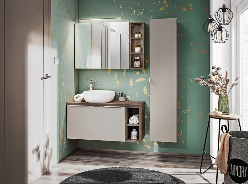 Meble łazienkowe SANTA FE TAUPE 80, Umywalka, Szafka z Lustrem, LED, Taupe