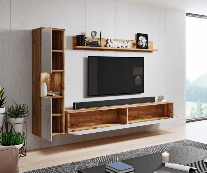 Meblościanka PARIS Zestaw Mebli Dąb Wotan / Biały Połysk