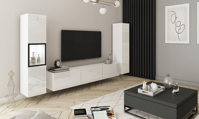 Meblościanka BERLIN Zestaw Mebli, Salon Biały / Biały Połysk