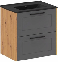 Zestaw 60cm z umywalką, szuflady Meble łazienkowe MADERA Grafit/Dąb Artisan
