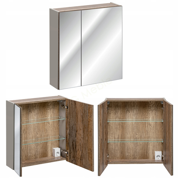 Meble łazienkowe SANTA FE TAUPE 60, Umywalka, Szafka z Lustrem, LED, Taupe