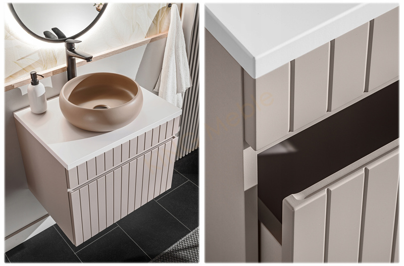 Meble łazienkowe ICONIC CASHMERE 80, Umywalka nablatowa, Lustro, LED, 3 kol