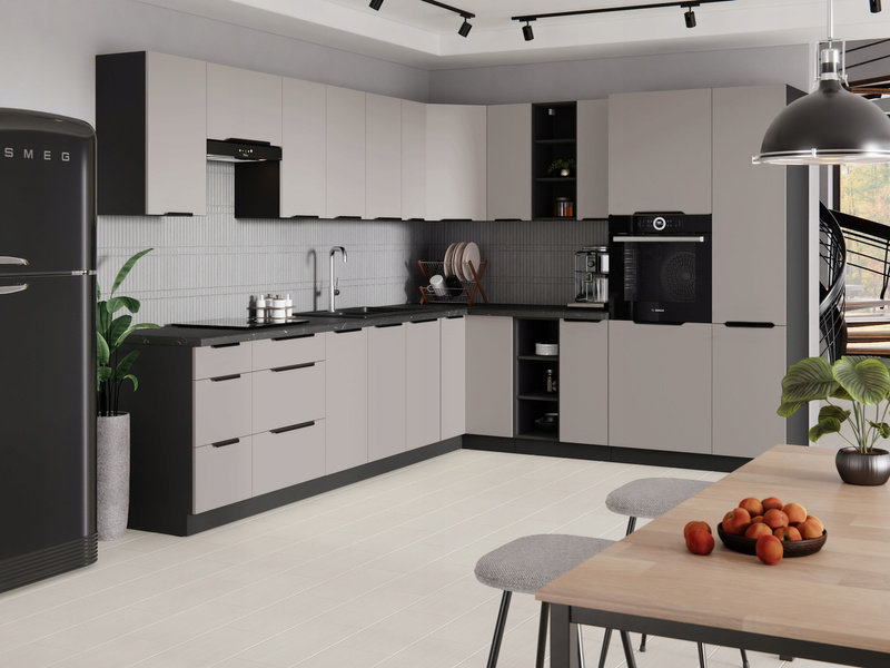 Szafka kuchenna dolna narożna ARONA 90x90 DN 1F BB CASHMERE / CZARNY MAT