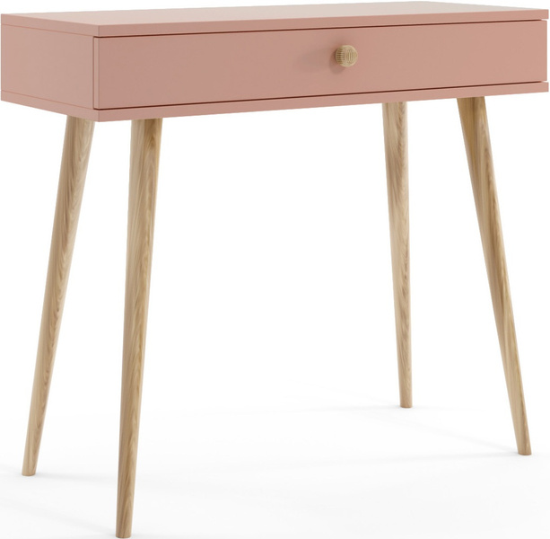 Konsola BOHO z szufladą, drewniane nogi RÓŻ