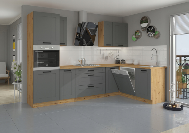 Meble kuchenne zestaw LUNA DUST GREY / DĄB ARTISAN kuchnia szafki 150cm