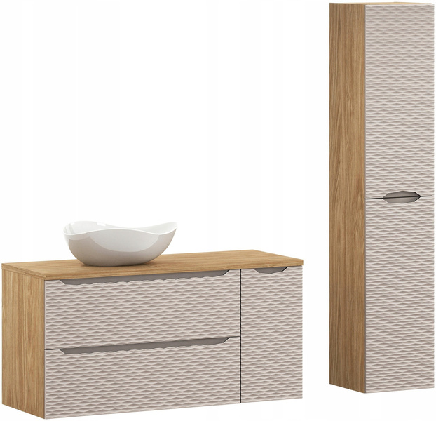 Meble łazienkowe OCEAN BEIGE 120, Umywalka nablatowa, Dąb/Beż, 2 KOLORY